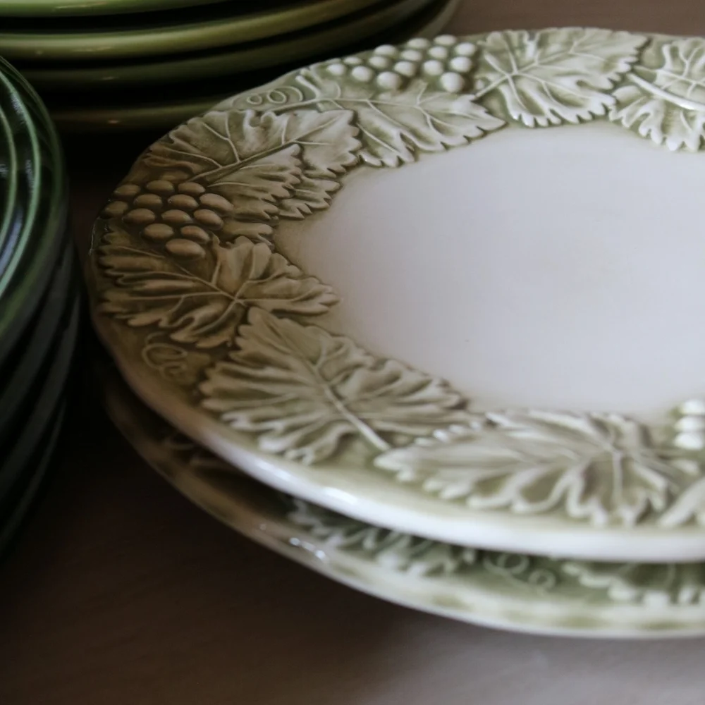 Vintage Williams-Sonoma Embossed Grape Salad Plates | Sage Green & Terra Cotta
